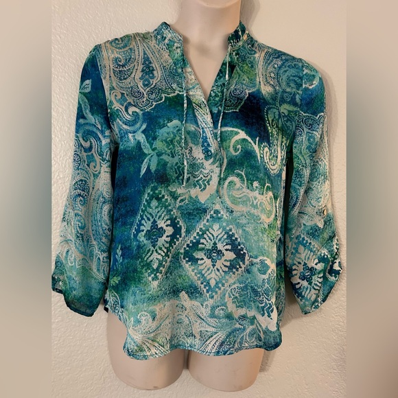 CHICO’S Shirt, SIZE 1, COLOR Blue and White, - Picture 1 of 1